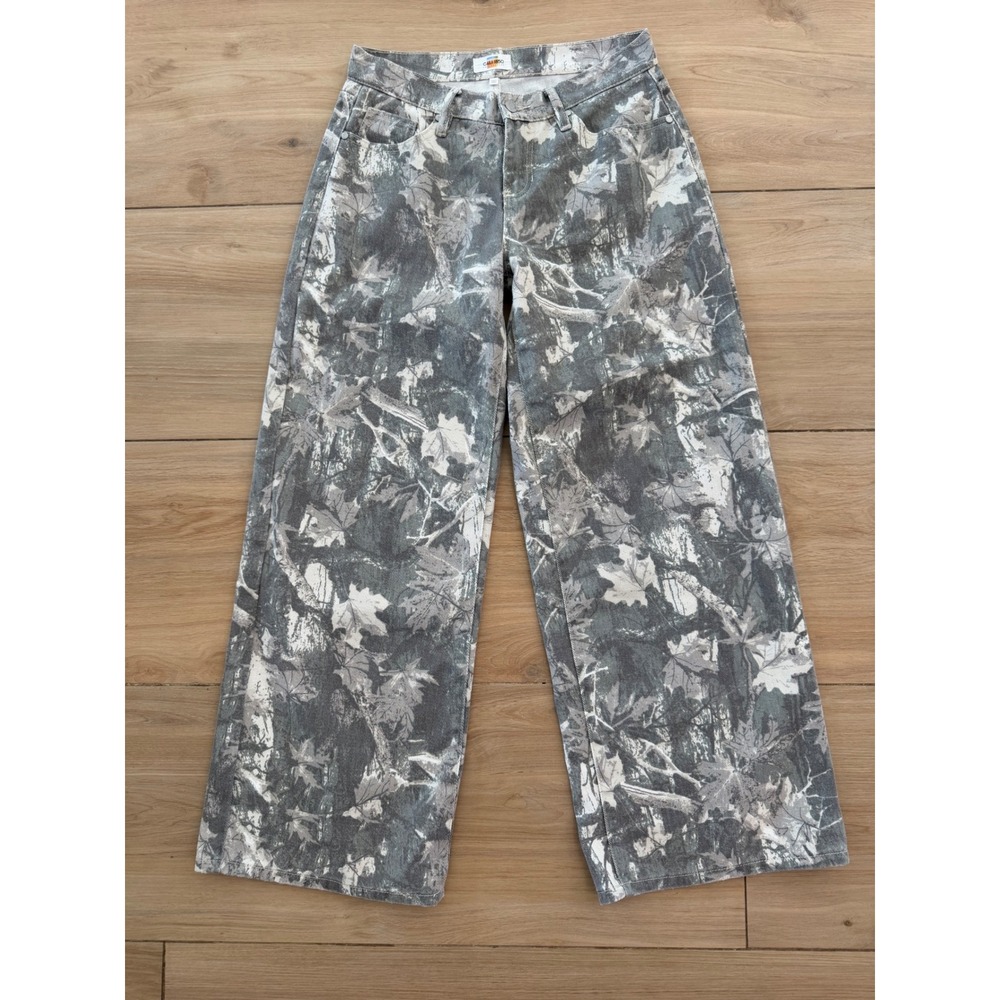 Cali 1850 Los Angeles Grey Leaf Camo Print Wide Leg Pants Women Size 9/27